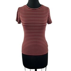PAIGE Dark Rust White Blouse Top Model Blend French Striped Crew Neck Sz S Small